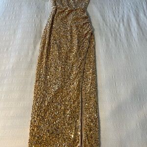 Gold Sequin Maxi Dress with Side Slit